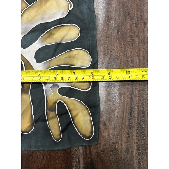 Hand Painted Scarf With Leaf Design Black Gold Rectangular Shawl Wrap Comfy - Picture 6 of 8